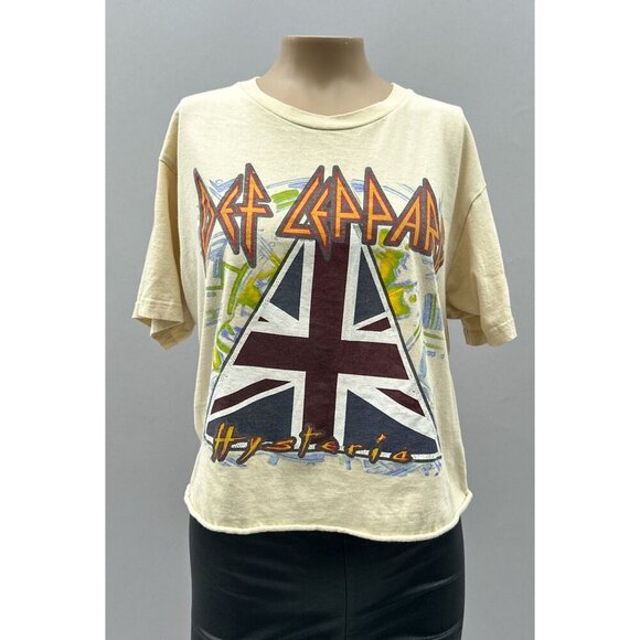 Def Leppard Hysteria Boxy Fit Crop Shortsleeve T-Shirt Graphic Tee Cream Women M - Picture 1 of 10